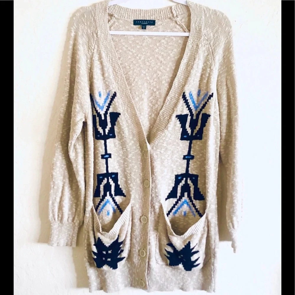 Sanctuary Ranch Aztec Oatmeal woven v-neck button down cardigan M - Picture 5 of 12